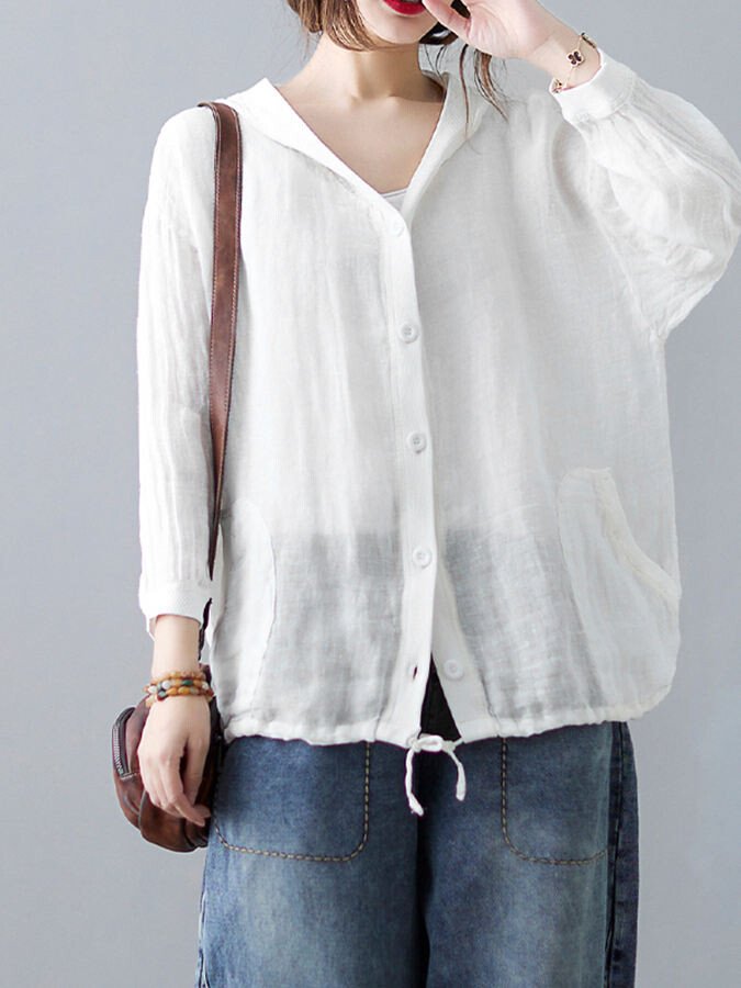Women's Loose Casual Ramie Long Sleeve Shirt