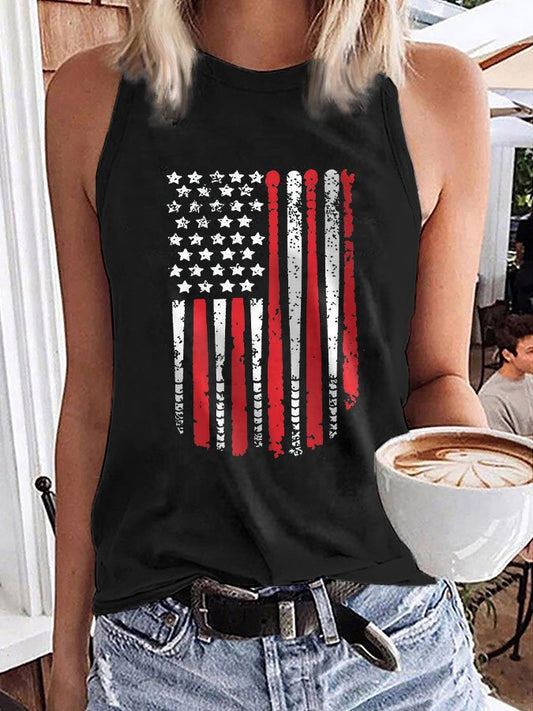 Women's Baseball Flag Print Crew Tank Top