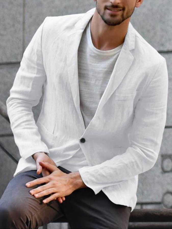 Men's Casual Cotton Linen Loose Jacket