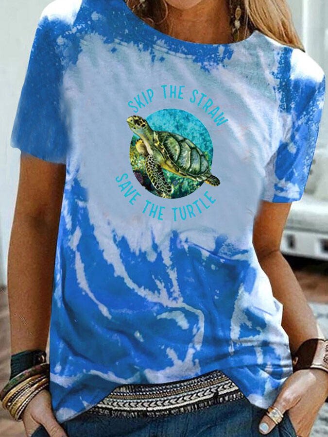Casual Turtle Print Short Sleeve T-Shirt