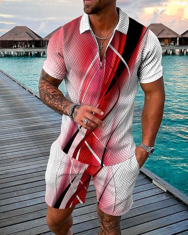 Men's casual printed polo suit