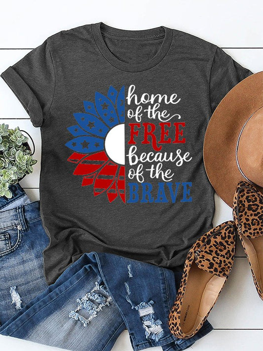 Women's Home Of The Free Because Of The Brave Independence Day Casual Cotton Tee