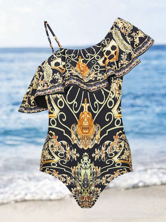 Fashion Patchwork Print One Piece Swimsuit