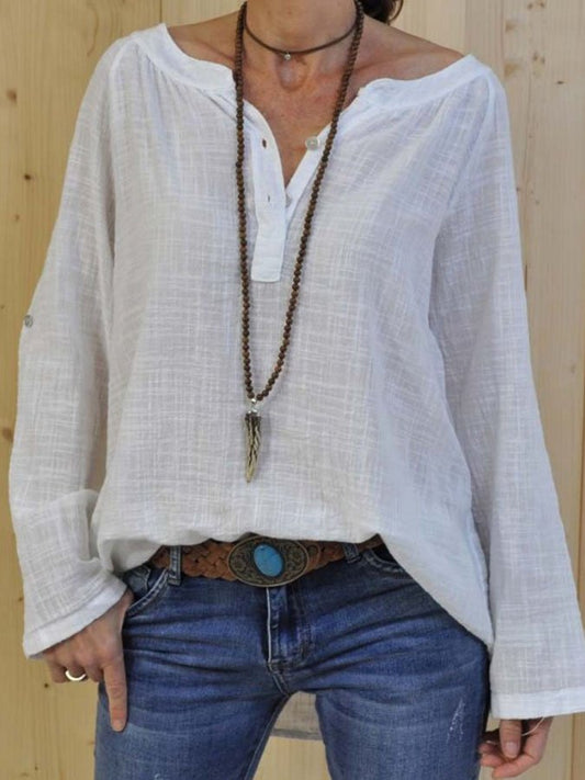 Casual V-Neck Linen Blouse