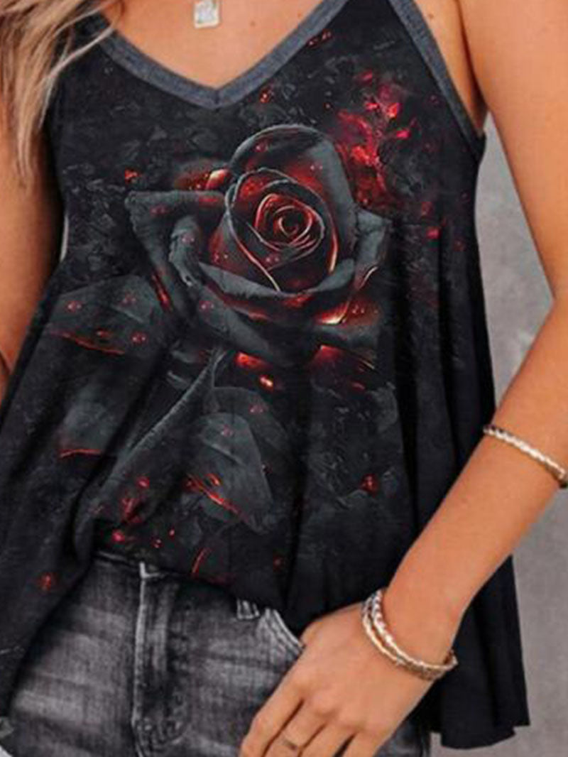 Rose Print Loose Camisole Vest