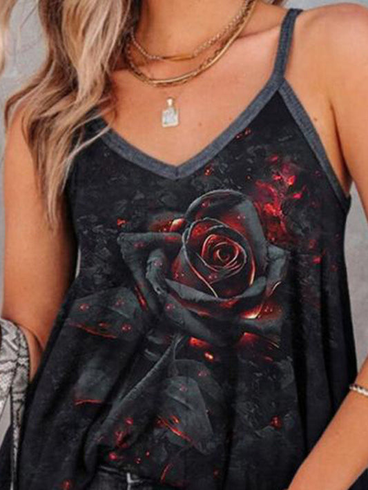 Rose Print Loose Camisole Vest