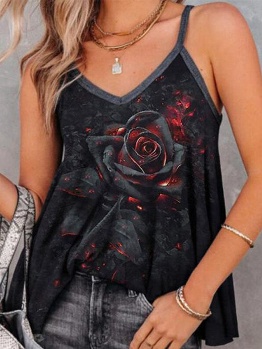 Rose Print Loose Camisole Vest