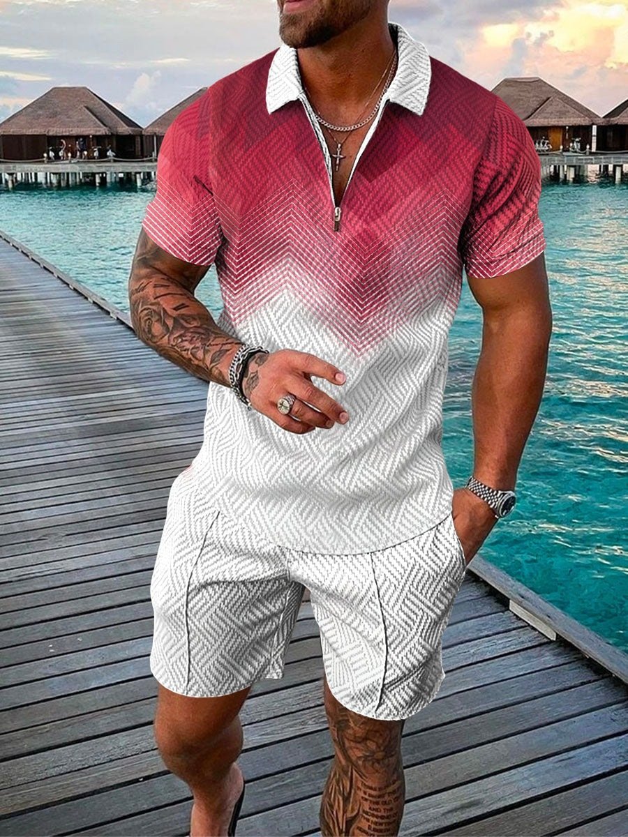 Men's casual printed polo suit