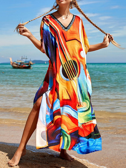 Ladies Spring Summer Beach Resort Style Loose Print Dress