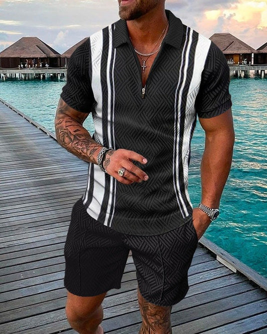 Men's casual printed polo suit