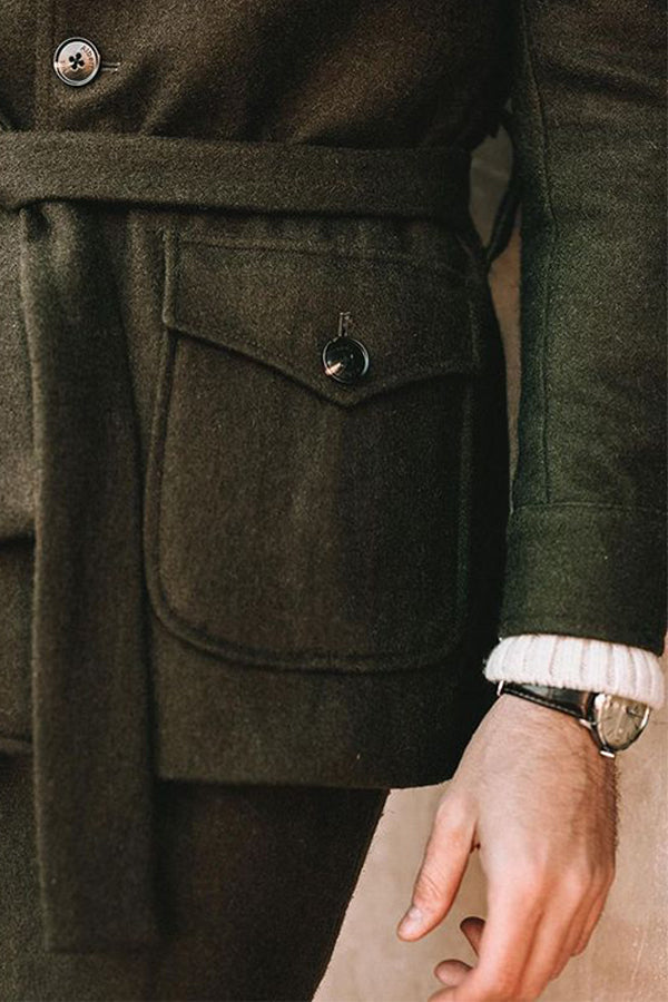 Single-breasted Mid-length Men's Stand-up Collar Woolen Trench Coat