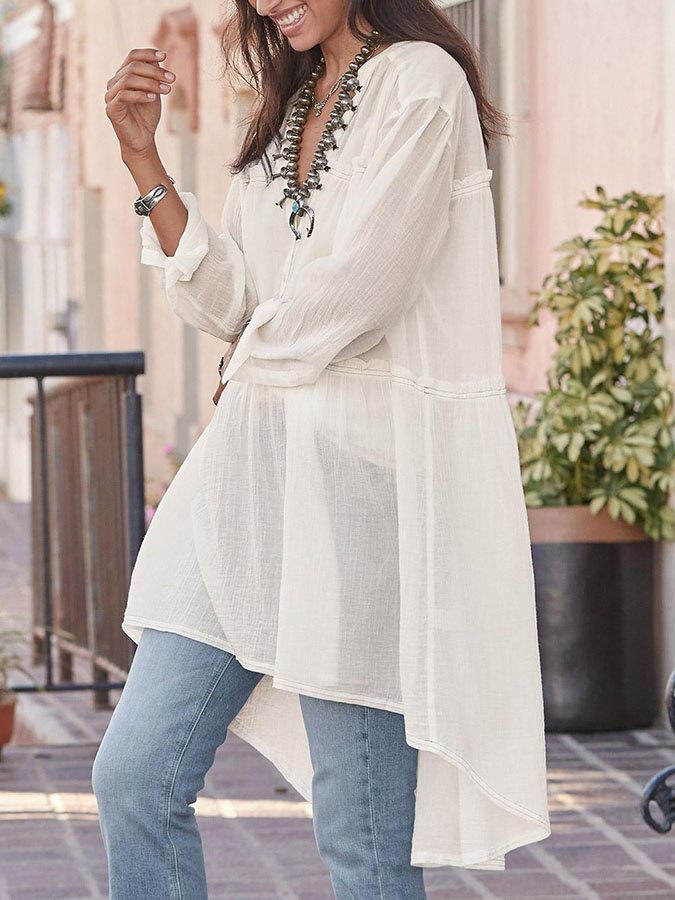 Solid Color V-Neck Dress