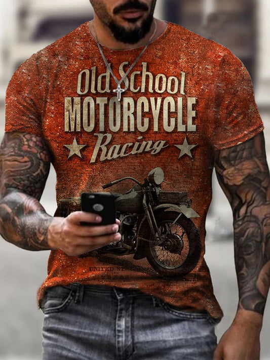 Mens Retro Motorcycle Racing Printed Casual T-shirt