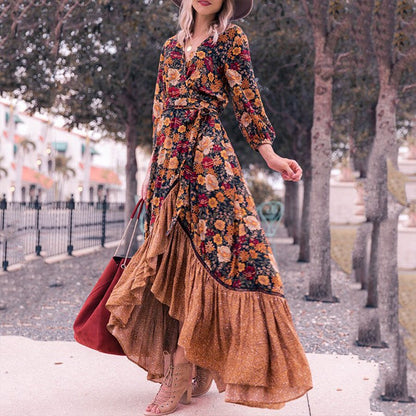 Vintage Print Irregular Dress