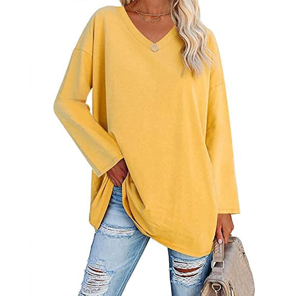 Loose long sleeve fashion V-neck knit top