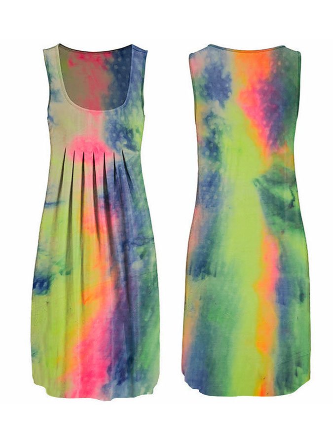 Sleeveless Printed Tie-Dye Dress