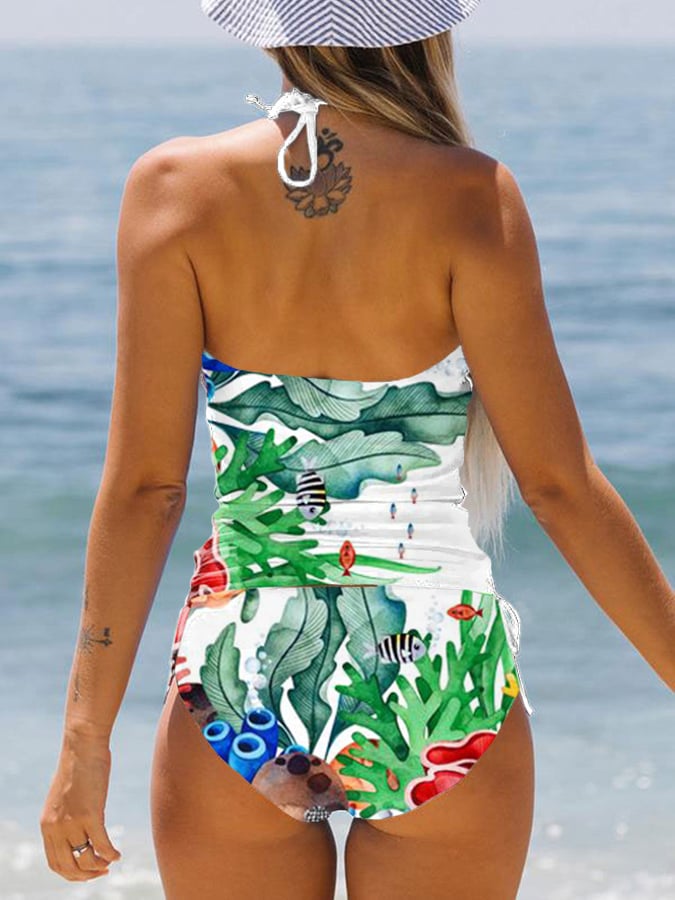 Turtle Print Tie Swimsuit Set