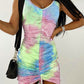 V-neck Drawstring Gradient Tie-dye Slim Sleeveless Dress