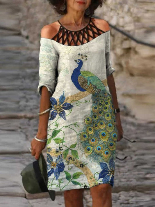 Half Sleeve Print Cutout Dress Dress