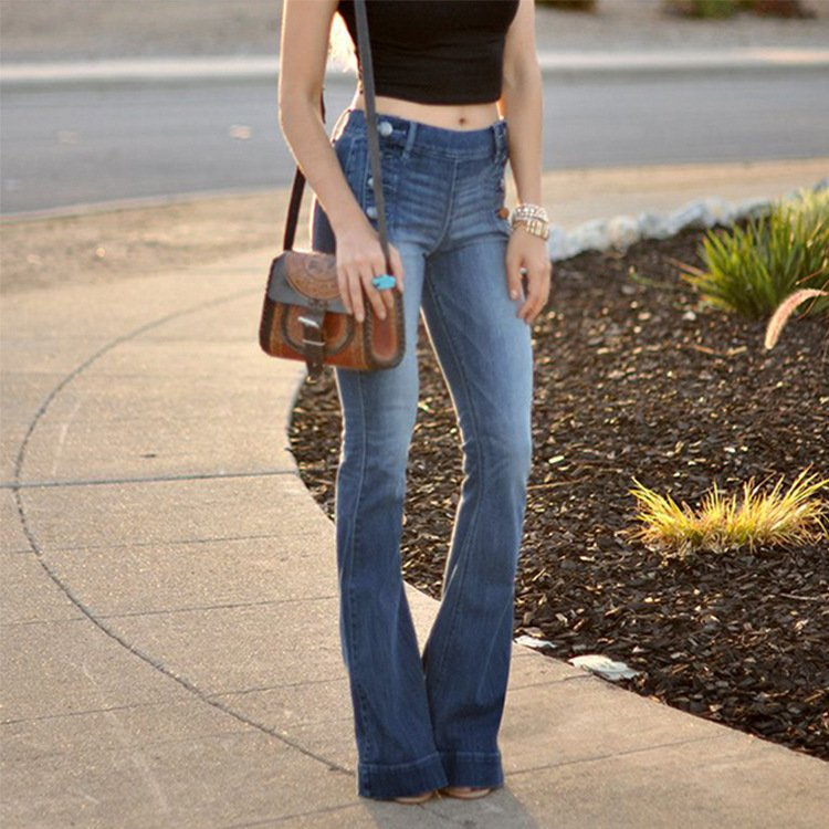 Plus Vintage Button Up Side Flare Jeans