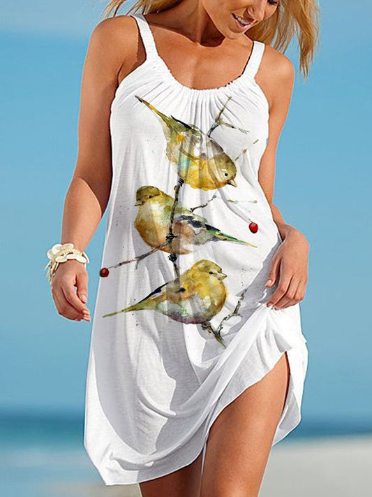 Bird Print Slip Dress