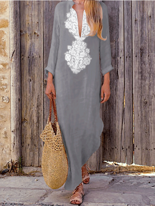 V-neck Cotton And Linen Dress