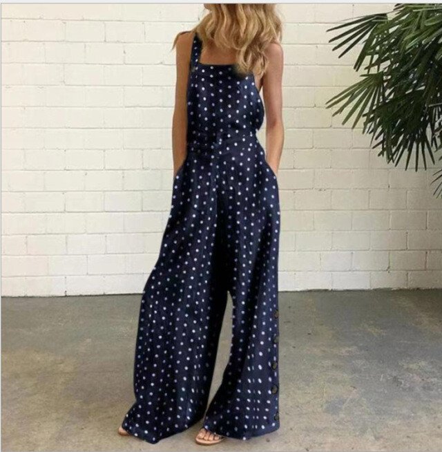 Cotton linen printed strap Jumpsuit