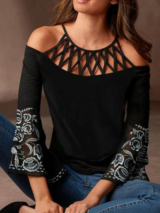 Vintage Floral 3/4 Sleeve Off-Shoulder T-Shirt