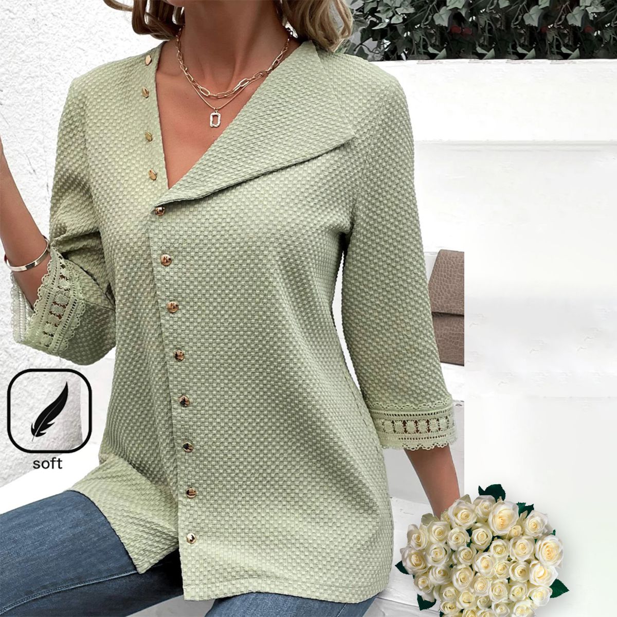 Green 3/4 Sleeve Plain Top