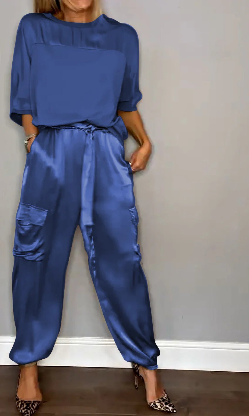 Smooth Satin Half-sleeved Top and Pants SetBUY 2 SETS FREE SHIPPING