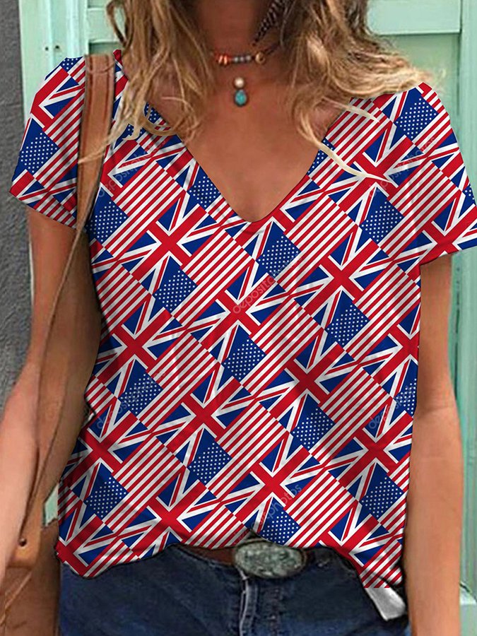 Women's Independence Day Flag Printed T-shirt
