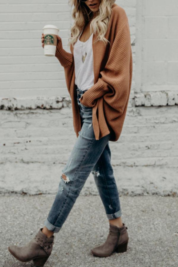 Asymmetric Hem Batwing Sleeve Cardigans