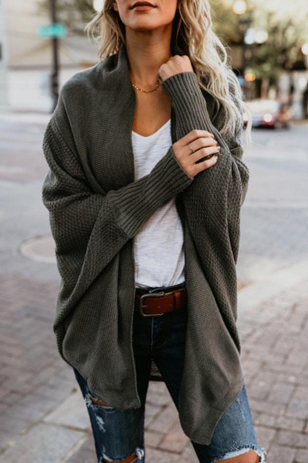 Asymmetric Hem Batwing Sleeve Cardigans
