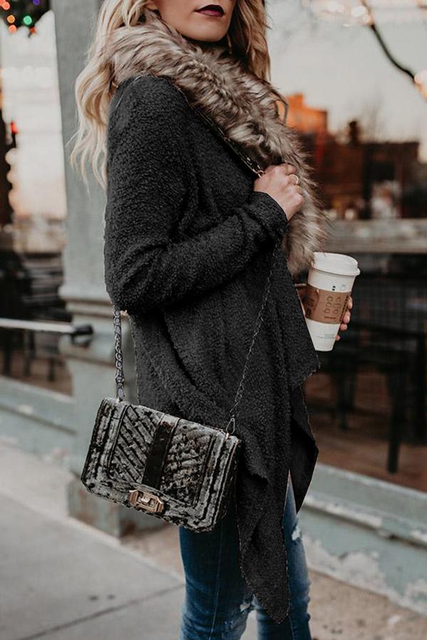 New Fashion loose knit cardigan fox fur collar sweater coat