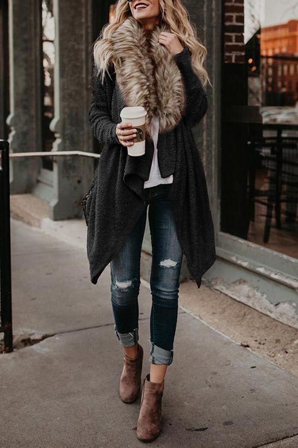 New Fashion loose knit cardigan fox fur collar sweater coat