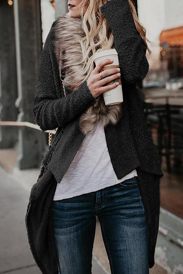 New Fashion loose knit cardigan fox fur collar sweater coat