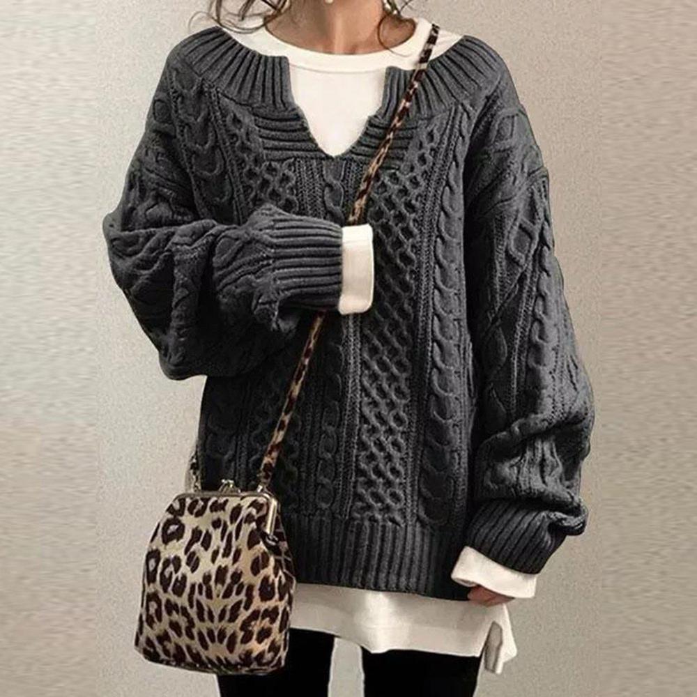 Cohasset Slouchy Gray Cable Knit Sweater