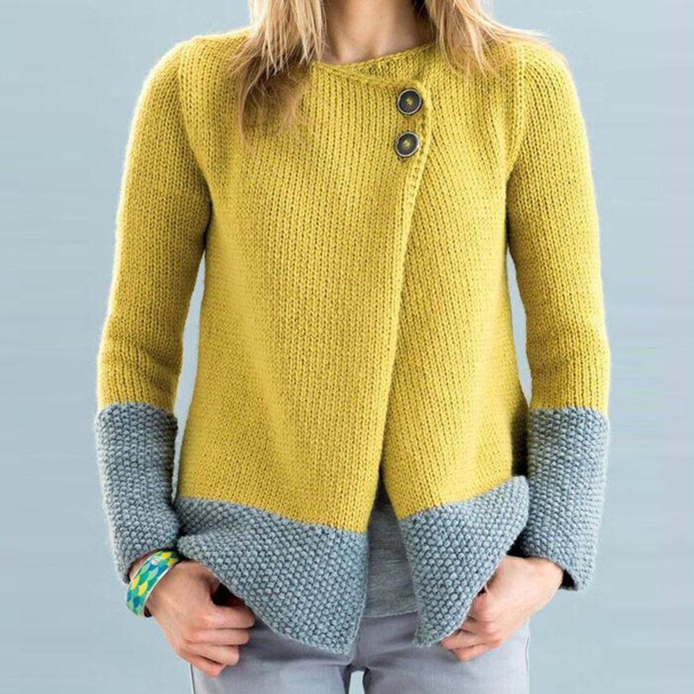 Rakkiss Dark Yellow and Gray Button Front Long Sleeve Sweater