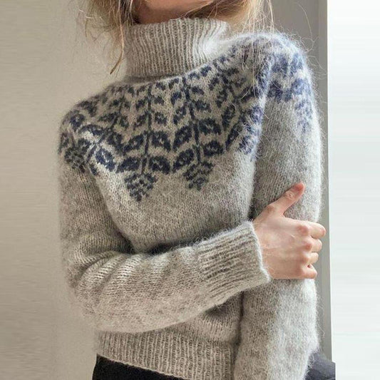 Stylish Print High Neck Sweater