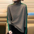 Black and White Chevron Print Green Stripe Turtleneck Sweater