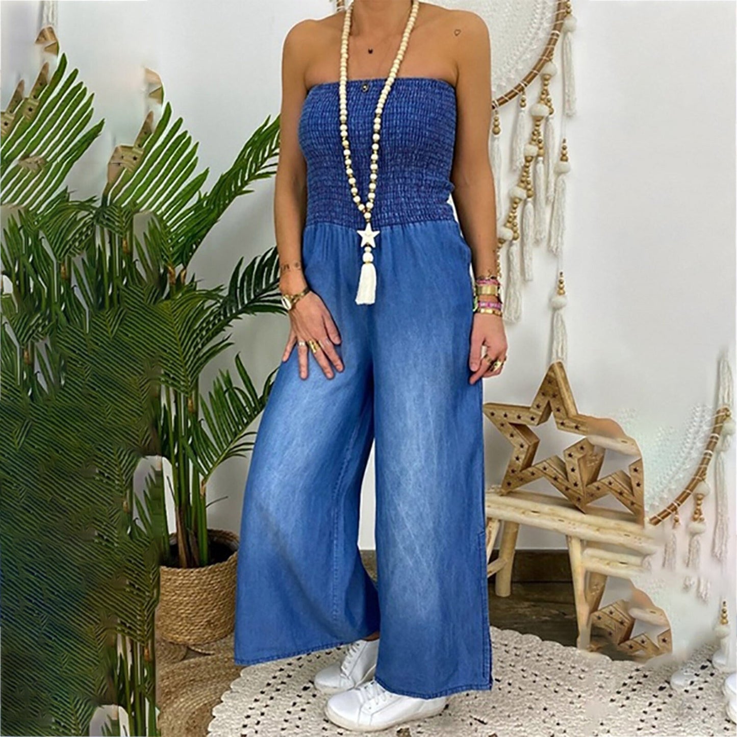 Women's Solid Denim Bra Jumpsuit