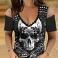 Cold Shoulder Skull Gothic Laced T-Shirt