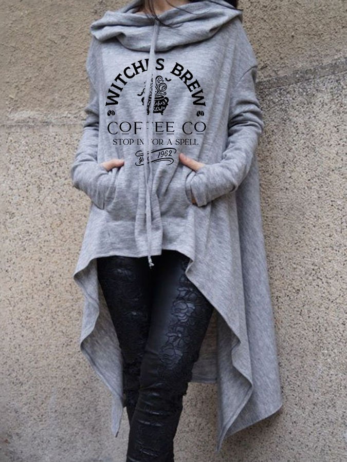 Irregular Fashion Print Long Sleeve Pocket Hooded Sweatshirt
