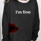 Women's Halloween Humor Funny Bloodstained I'm Fine Printed Long Sleeve T-Shirt