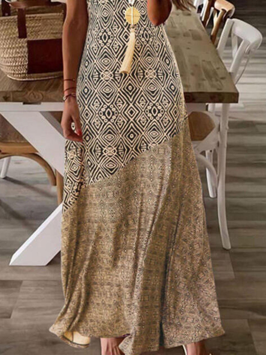 Print Short Sleeves Cold Shoulder Sleeve Maxi Dress