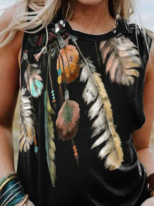 Vintage Feather Print Vest