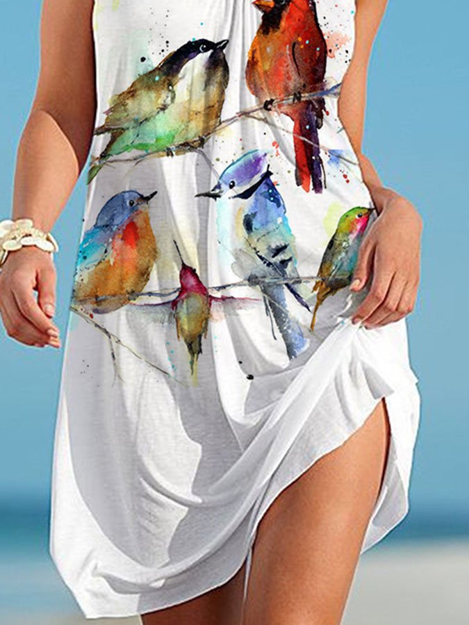 Hummingbird Print Slip Dress