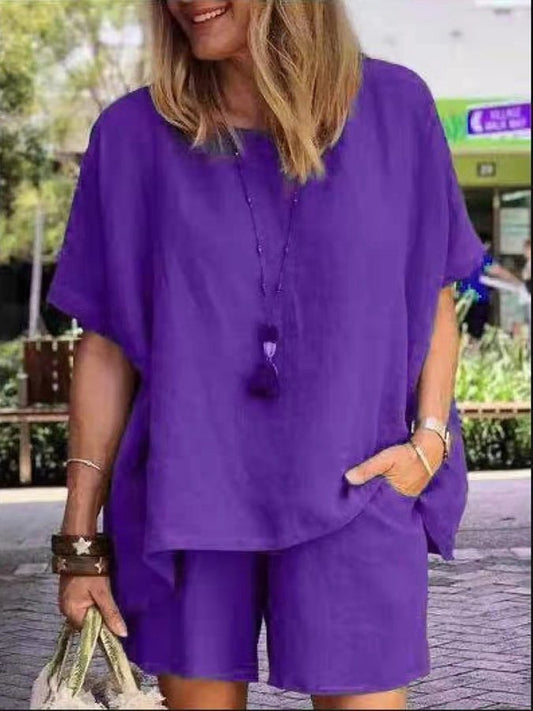 Women's Cotton Linen Casual Loose Two Piece Suit