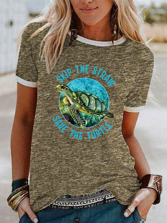 Casual Turtle Print Short Sleeve T-Shirt