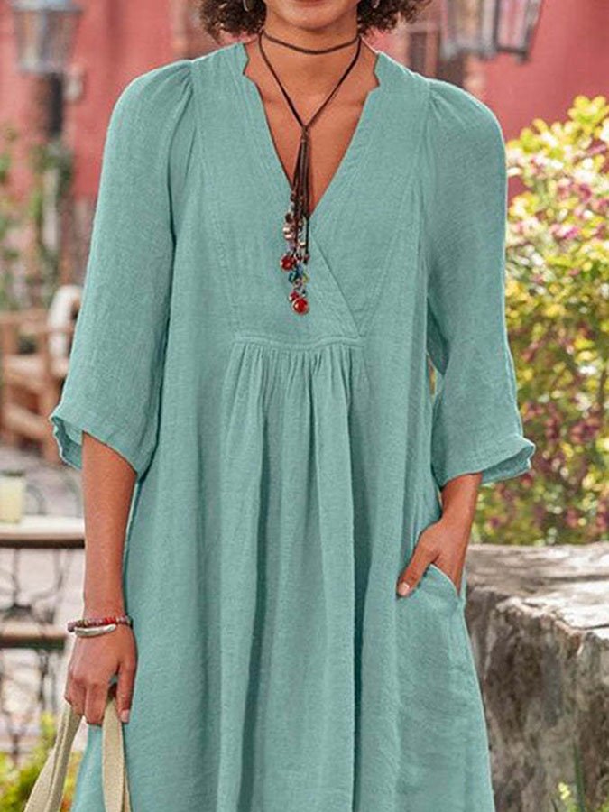 Casual Long Sleeve Cotton Linen Dress